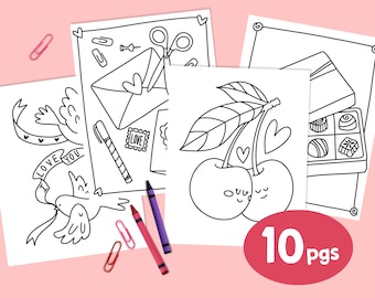 Valentines Coloring Pages, Instant Download PDF