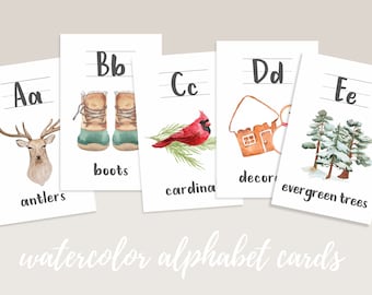 Watercolor Alphabet Cards - WINTER THEMED