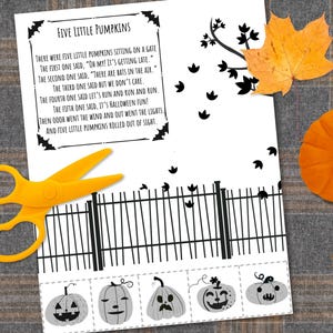 Klipp-och-klistra-aktivitet med fem små pumpor, Halloween-pyssel för förskola (PDF-nedladdning)