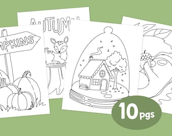 Páginas para colorear de otoño, descarga instantánea en PDF
