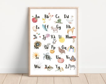 Nature Alphabet Poster, Multiple Sizes, Montessori, Waldorf Style