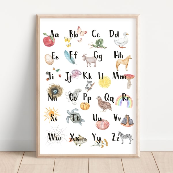 Nature Alphabet Poster, Multiple Sizes, Montessori, Waldorf Style