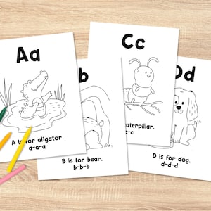 Páginas para colorir do alfabeto de animais, livro para colorir personalizado