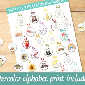 Beginning Sounds Alphabet Activity, Watercolor Alphabet wall Art