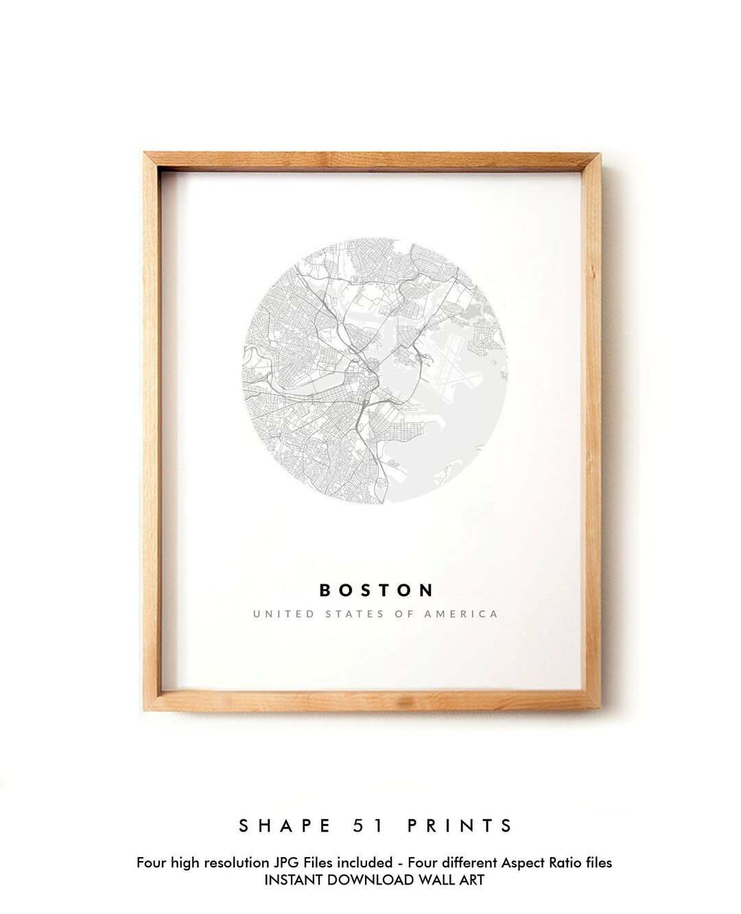 Boston USA City Map Printable Map Map Wall Art Black and - Etsy