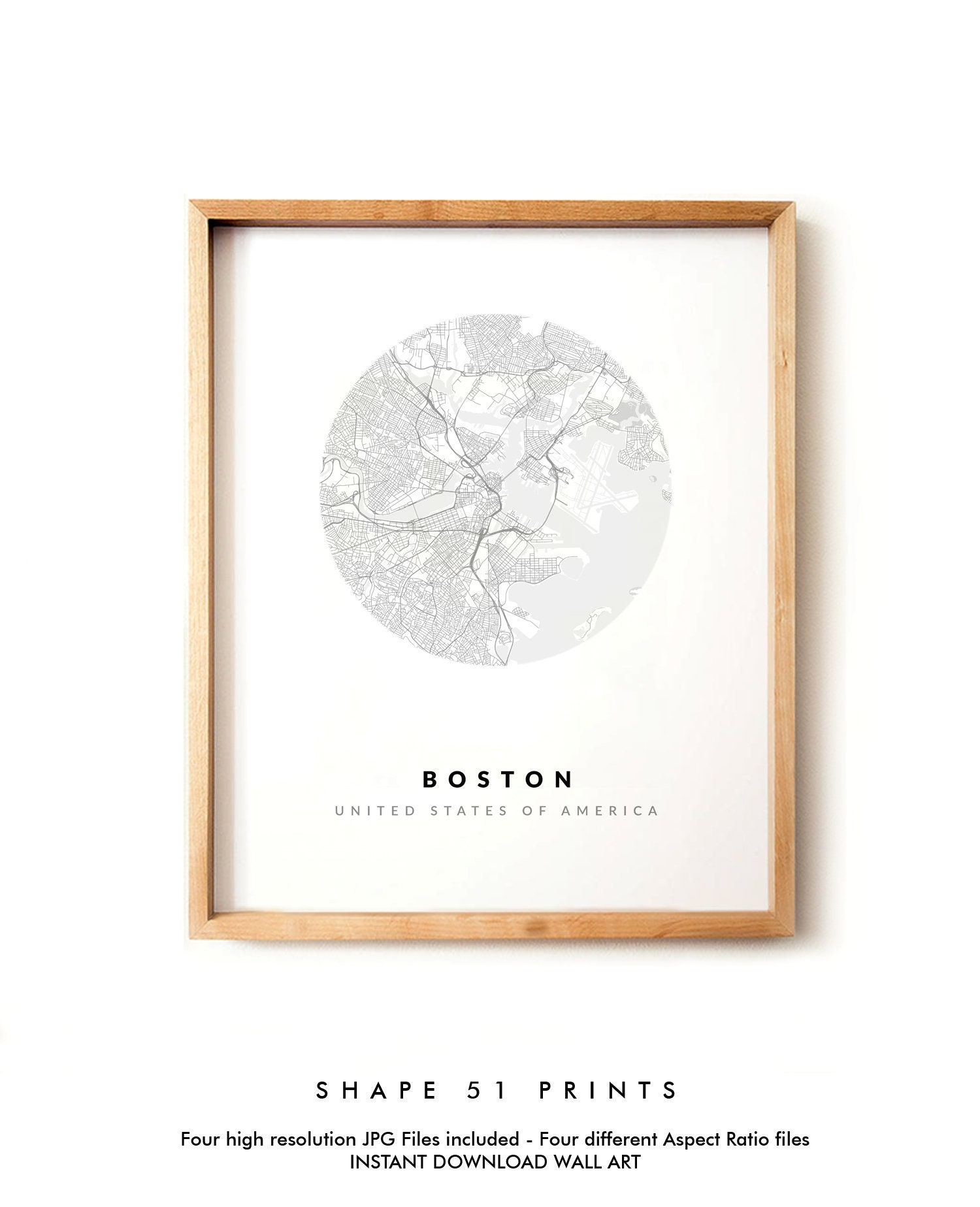 Boston USA City Map Printable Map Map Wall Art Black and - Etsy