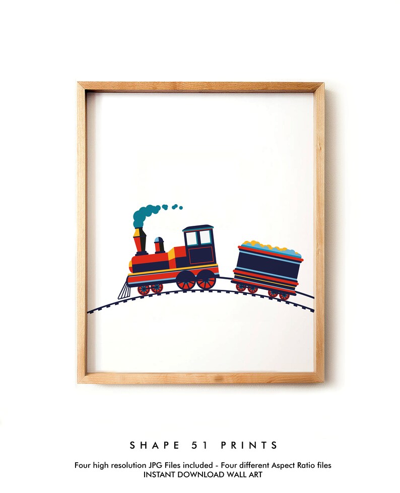 Train Wall Art Nursery Art Set of Three Prints Color Etsy