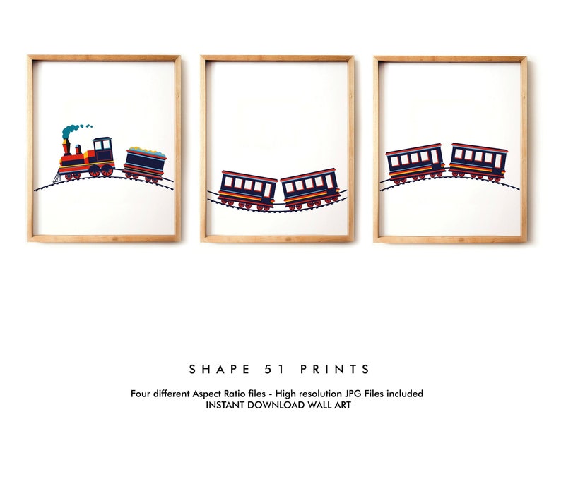 Train Wall Art Nursery Art Set of Three Prints Color Etsy
