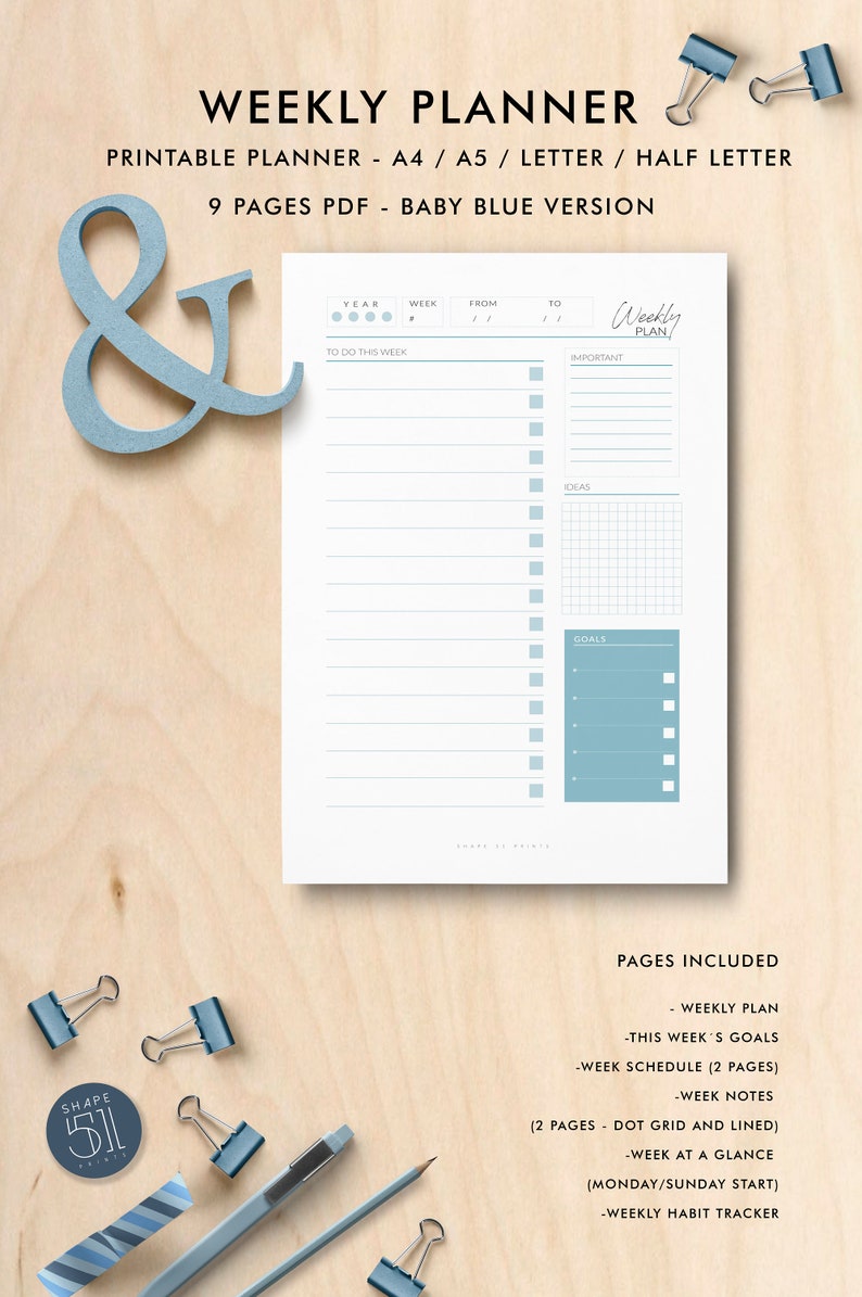 Complete Printable Planner Kit, Monthly, Weekly, Daily, Printable