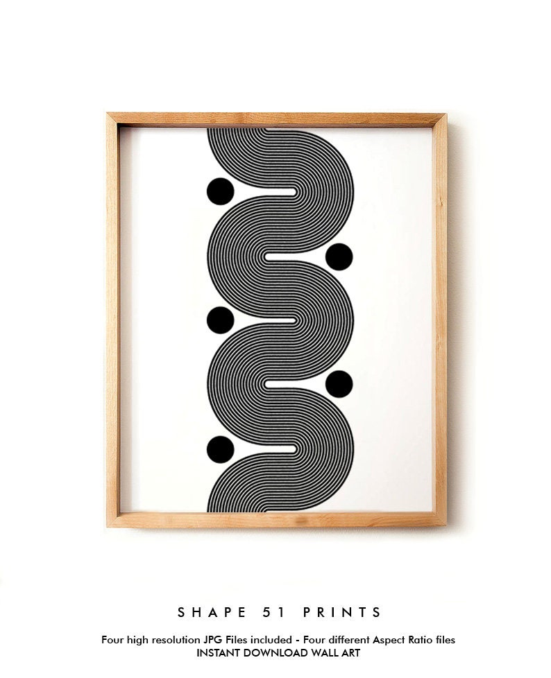 Mid Century Modern Geometric Wall Art Line Pattern Digital Etsy