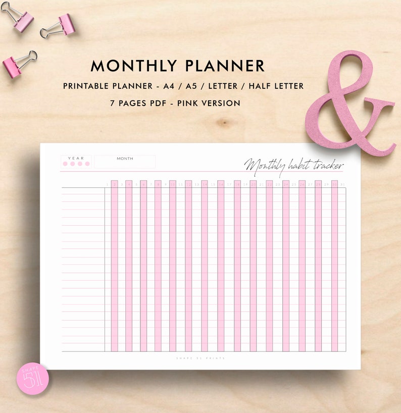 Pink Monthly planner Printable Planner pages printable Etsy Nederland