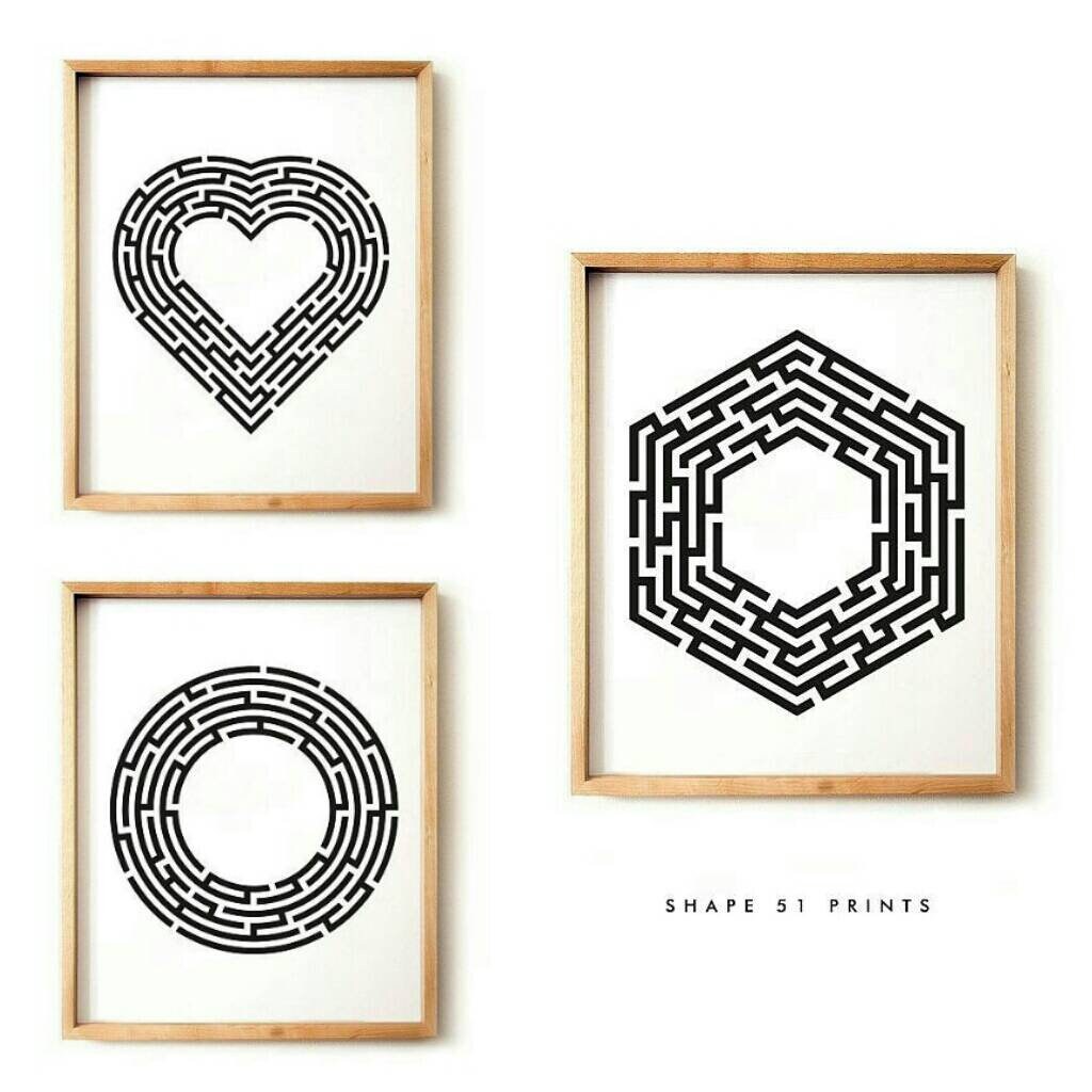 Heart Labyrinth Print, Geometric Wall Art, Abstract Modern Wall Art