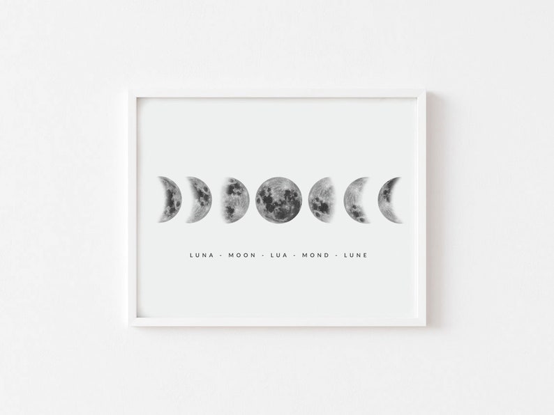 Moon Phases Print, Moon Cycle, Moon Printable Art, Phases of the Moon ...
