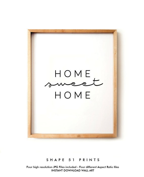 Home sweet home print black and white minimalist typography poster wall art decor inspirational quote