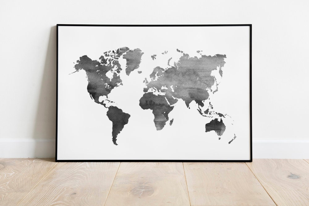 Printable World Map World Map Grey World Map Modern Map - Etsy Canada
