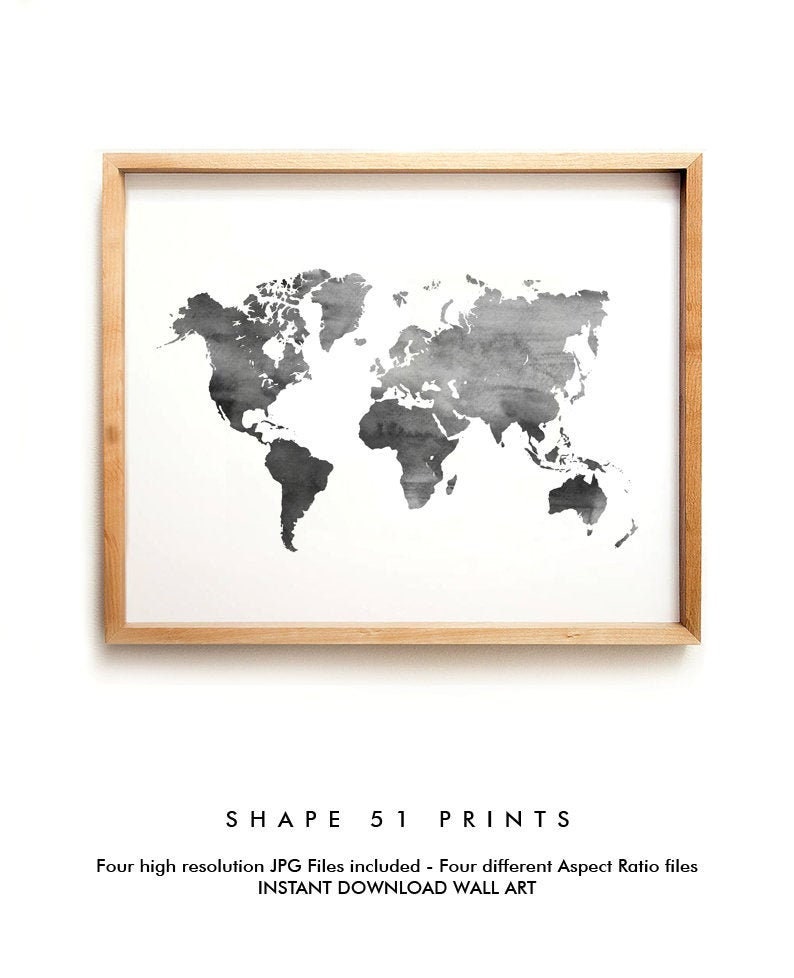 Printable World Map World Map Grey World Map Modern Map - Etsy Canada