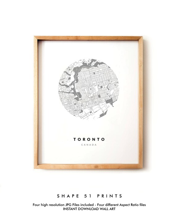 Toronto Wall Art Set of 4 Printable city Wall Art Toronto city map