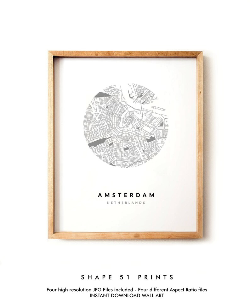 Amsterdam City Poster, Map Print, Map Wall Art, Black and White, Modern ...