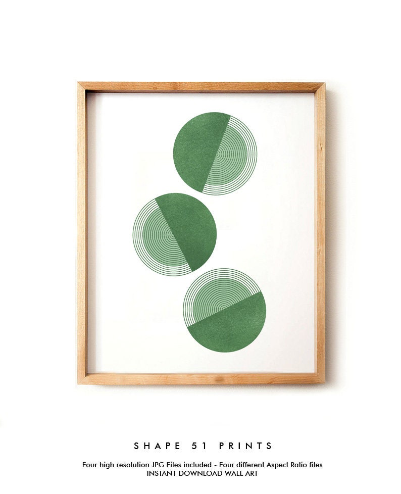 Green Geometric Print Midcentury Modern Green Art Print Boho Etsy