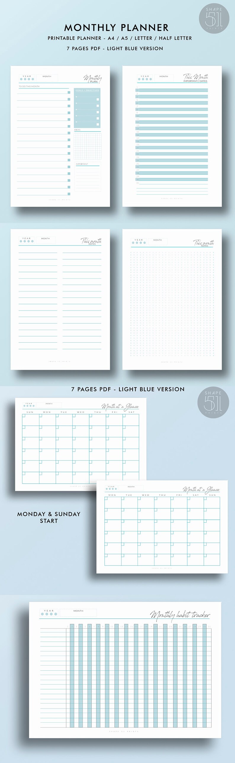 Complete Printable Planner Kit, Monthly, Weekly, Daily, Printable ...