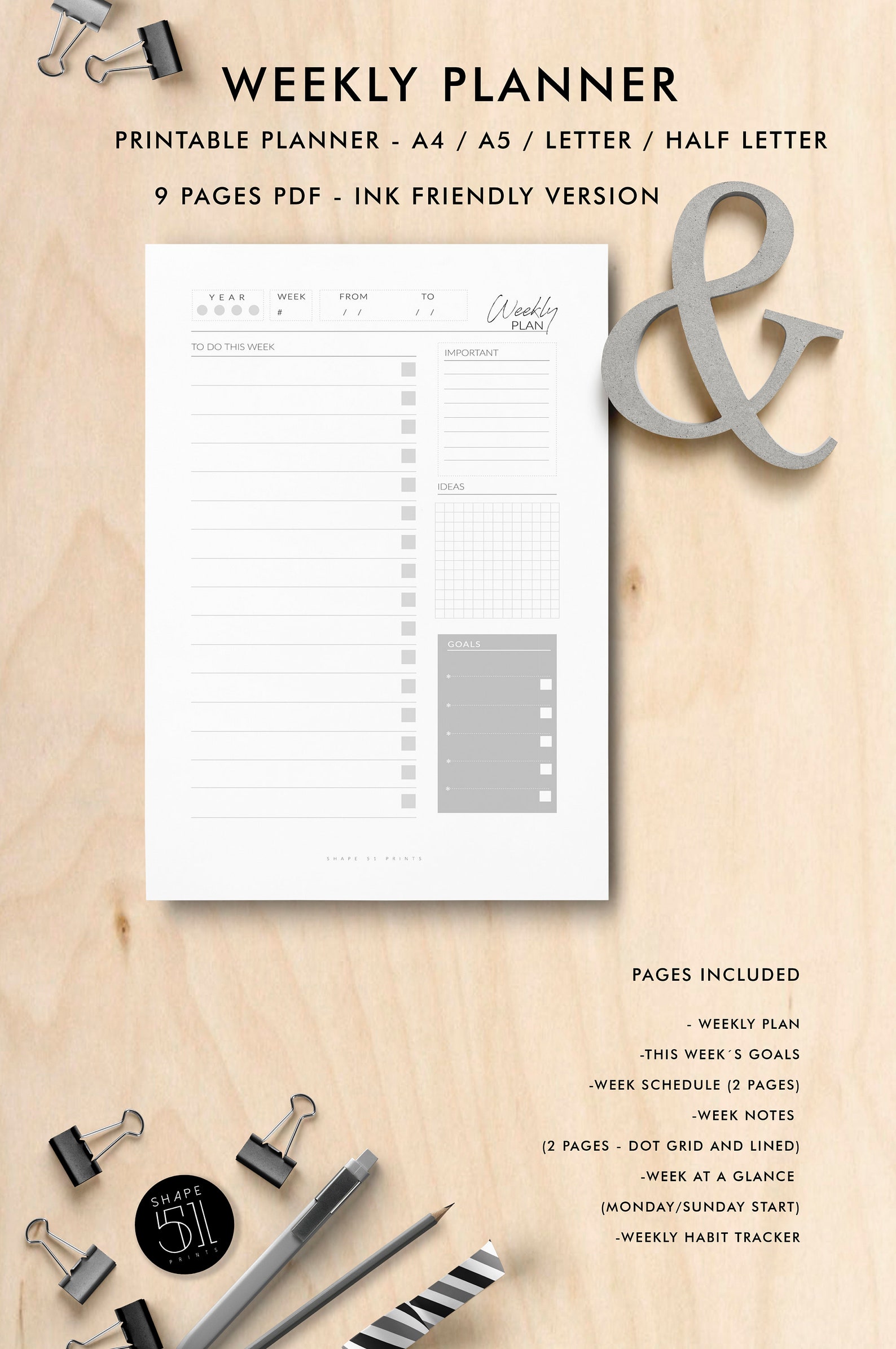 Printable Planner Pages Weekly Planner Printable Notes - Etsy
