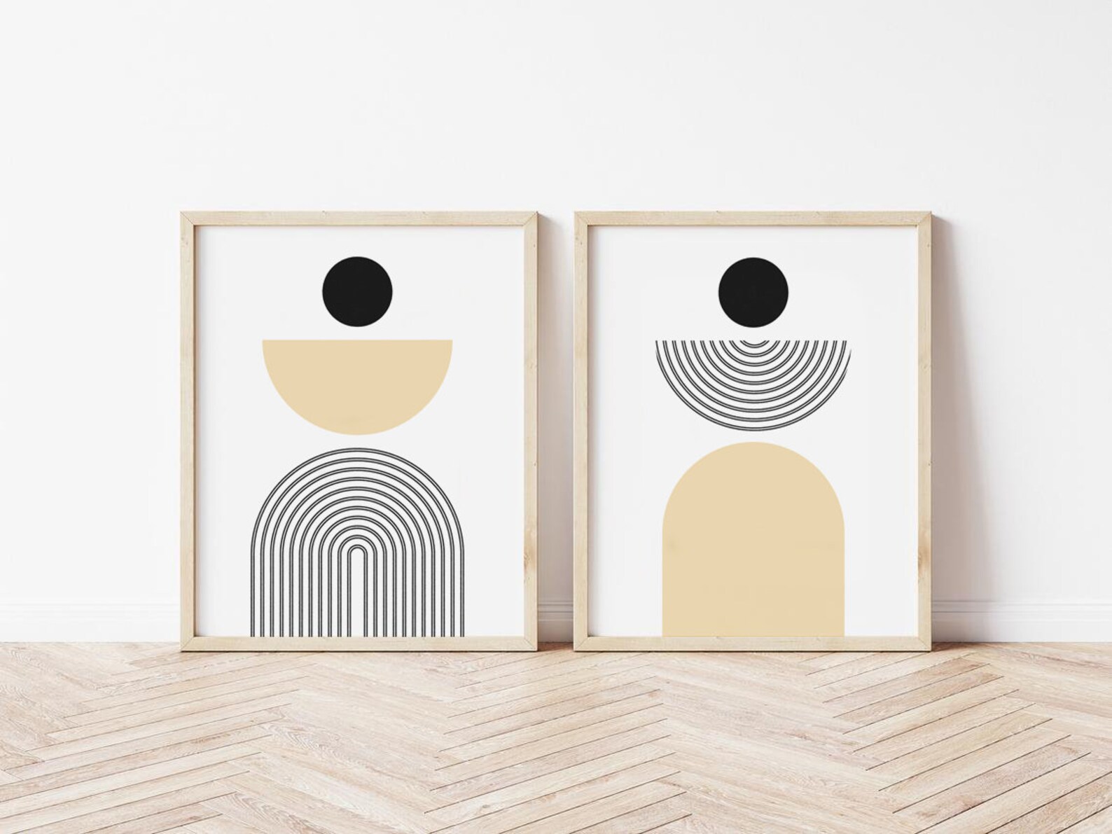 Minimal Wall Art Set of 2 Abstract Geometric Shapes Print Etsy