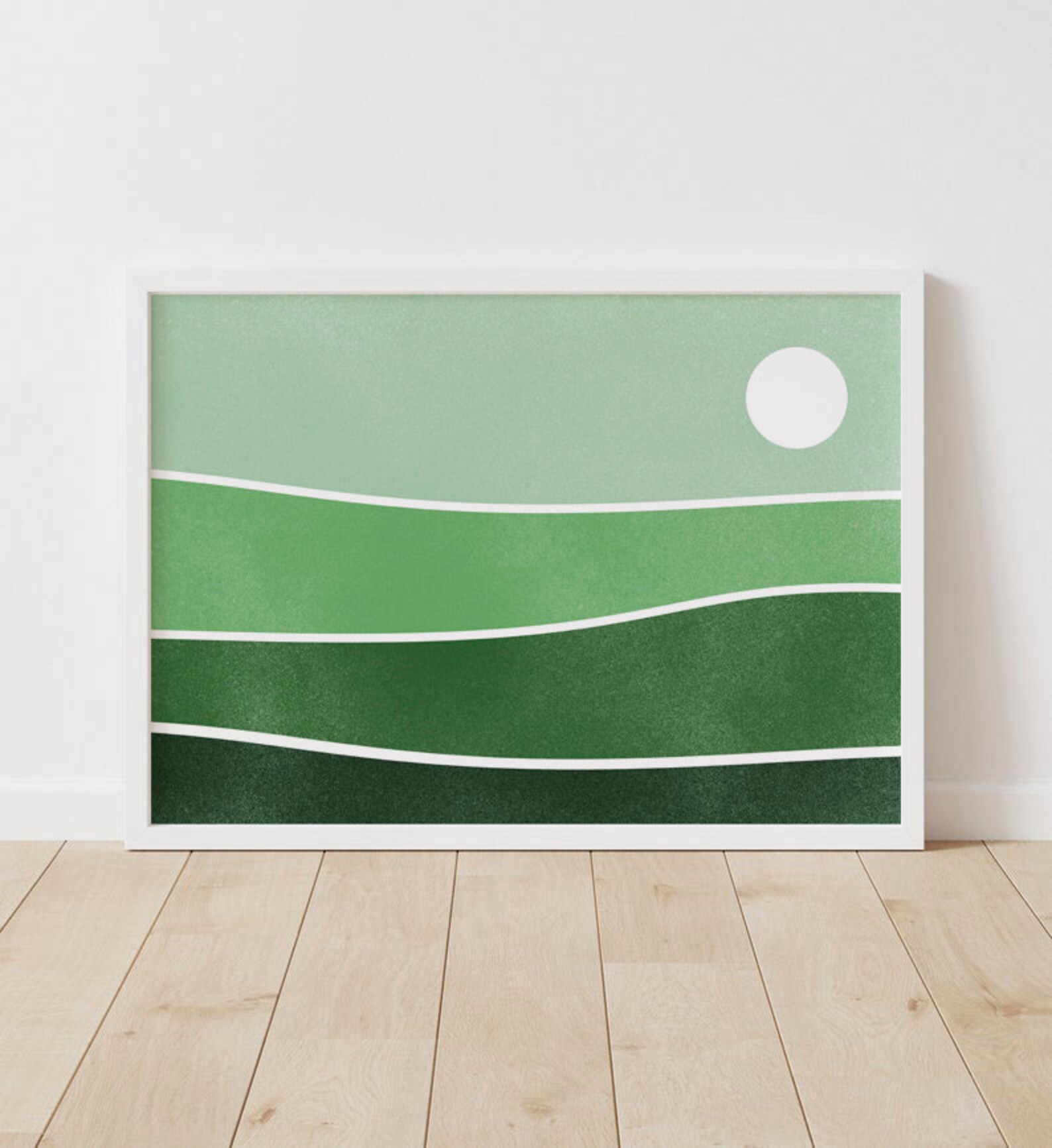 Green Abstract Landscape Wall Art Printable, Mid Century Modern Green Digital Art Print, Instant