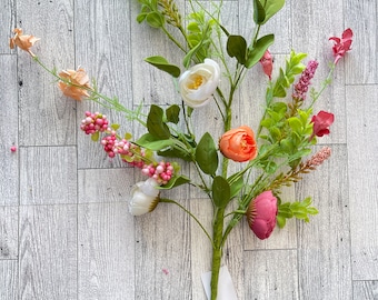 Spring Summer Ranunculus Floral Spray, Greenery, Floral Supplies, Wreath Greenery, Floral Greenery, Picks, Orange Daisies