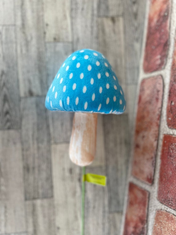 Blue and White Whimsical Mushroom Pick , Mushroom Wreath Attachment, Mushroom floral pick, Toadstools, Fairy Garden, Gnome Decor, craft supp