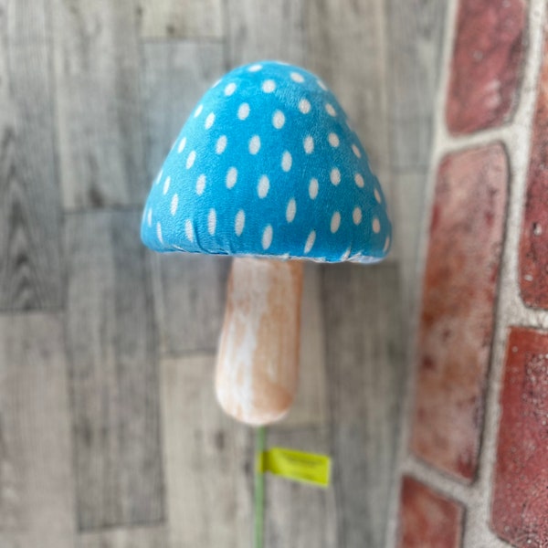 Blue and White Whimsical Mushroom Pick , Mushroom Wreath Attachment, Mushroom floral pick, Toadstools, Fairy Garden, Gnome Decor, craft supp