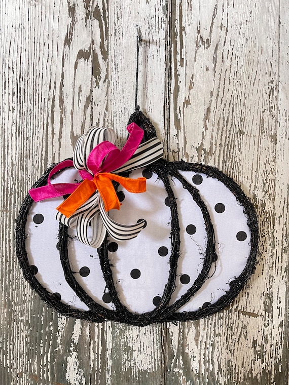 Pumpkin Door Hanger, Twig pumpkin Decor, Fall Wreath, Fall Decor, Halloween Decor, Buffalo Check Fall Decor