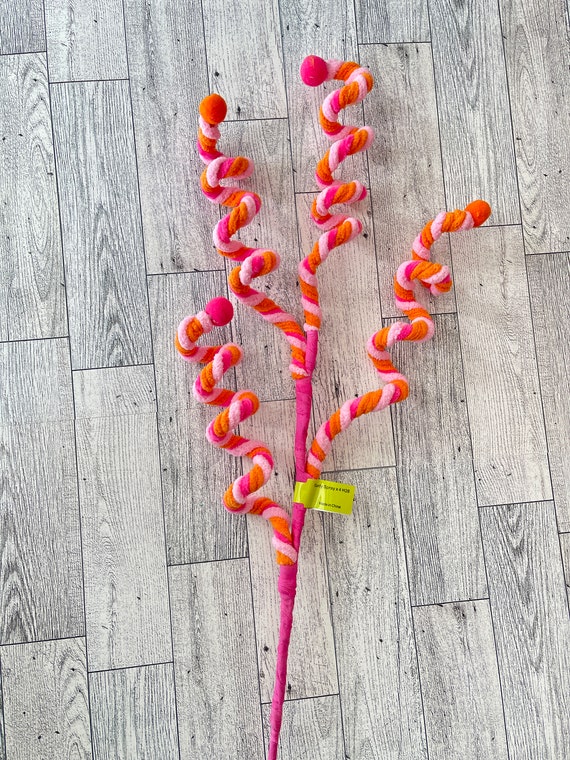 Pink Fuchsia Orange Curly Spray,  Wreath Embellishment,  Spring Easter Tree Decor, Home Decor, craft supply, Tiered Tray Decor, Boho Curls