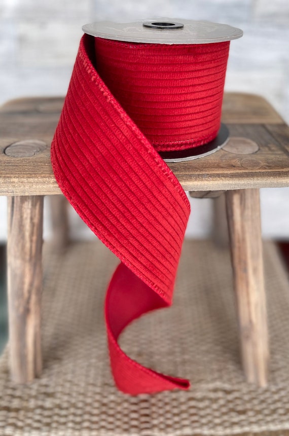 Red Corduroy Ribbon, 2.5 inch Ribbon, Luxury Ribbon, Patriotic Ribbon, Fall Ribbon, DStevens Designer Luxury Ribbon