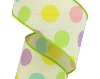 Yellow Pastel Polka Dot Ribbon, Holiday, Decor, Birthday Ribbon, Ribbon, Floral Supplies, Summer Ribbon