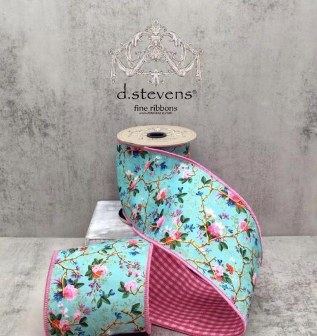 Rustic Flower Ribbon Dstevens, 5 Yards, Pink Blue Rose Garden Floral Ribbon, Cottage Core ...