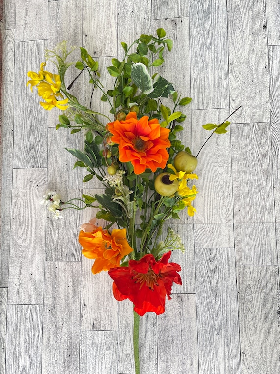 Spring Summer Poppy Floral Spray,  Greenery, Floral Supplies, Wreath Greenery, Floral Greenery, Picks, Orange Poppy Spray