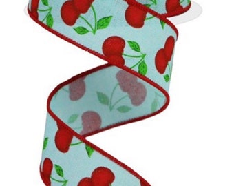 Summer Cherry Ribbon, Fruit Ribbon, Craft Ribbon,  Ribbon, Wreath Supplies, Floral, Summer Ribbon