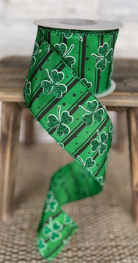 Shamrock Ribbon, 10 YARDS, Wired Ribbon, Holiday, Ribbon, Decor, St Patrick Ribbon, March Ribbon