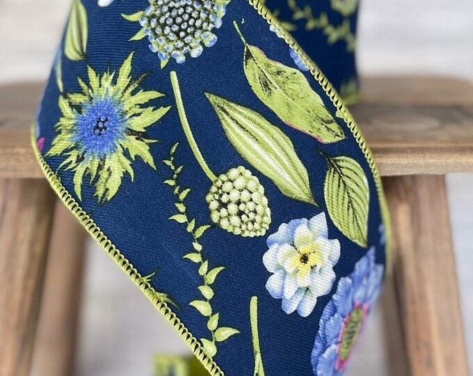 Regency Botanical Flower Ribbon, 4 Inch Ribbon, Luxury Ribbon, Easter