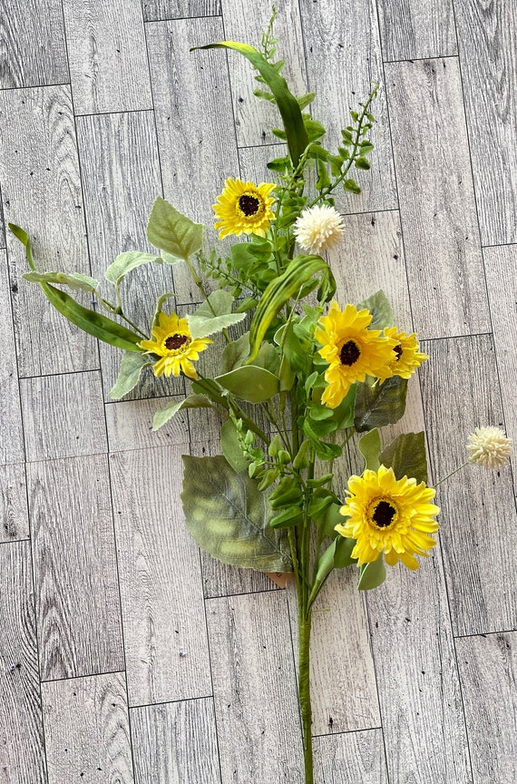 Yellow Gerber Mixed Floral Spray,  Sunflower Floral, Greenery, Floral Supplies, Wreath Greenery, Floral Greenery, Spray
