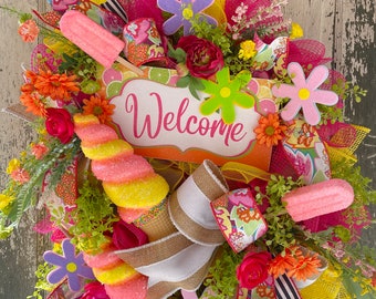 Ice Cream Summer Wreath, Popsicle Wreath, Pool Party Wreath, Summer Decor Wreath, Birthday Party Wreath, Photo Prop