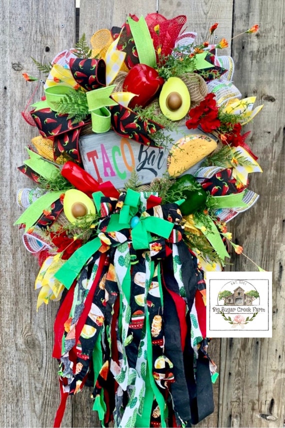 Fiesta Wreath, Taco Tuesday, Fiesta Decor, Mexican Theme Party, Fiesta Rag Bow, Cinco de Mayo, Shower Decor