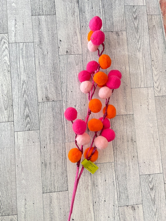 Pink Fuchsia Orange Felt Ball Cluster Spray, Pom Pom Spray, Greenery, Wreath Embellishments, Easter, Craft Supply