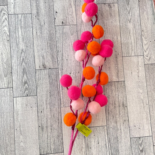 Pink Fuchsia Orange Felt Ball Cluster Spray, Pom Pom Spray, Greenery, Wreath Embellishments, Easter, Craft Supply