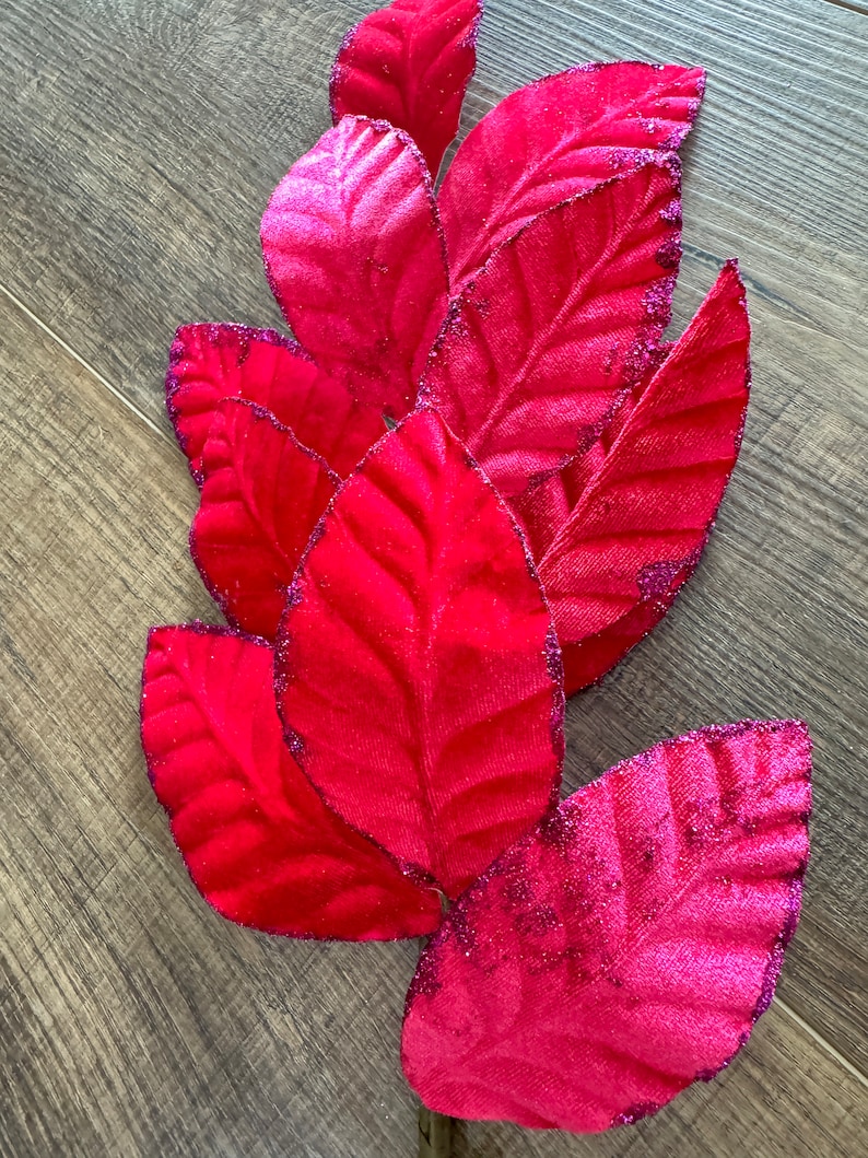Hot Pink Velvet Magnolia Leaf Spray, Greenery, Floral Supplies, Wreath