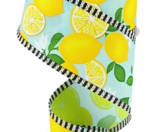 2.5  inch Ribbon, 10 YARDS, Luxury Ribbon, Spring Ribbon, Lemon Slices Ribbon, Lemon Ribbon,  Yellow lemon Ribbon