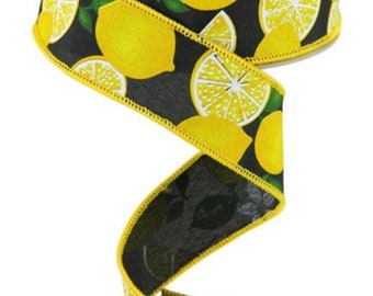 1.5 inch Ribbon, 10 YARDS, Luxury Ribbon, Spring Ribbon, Lemon Slices Ribbon, Lemon Ribbon,  Yellow lemon Ribbon