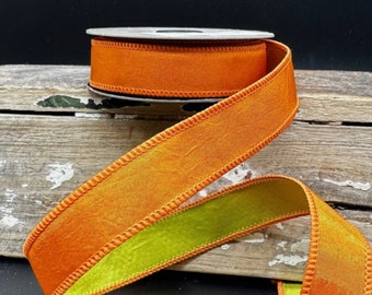 Orange and Lime Reversible Ribbon, Summer Ribbon, Whimsical Ribbon, Luxury Ribbon, , Holiday Decor, Christmas Ribbon