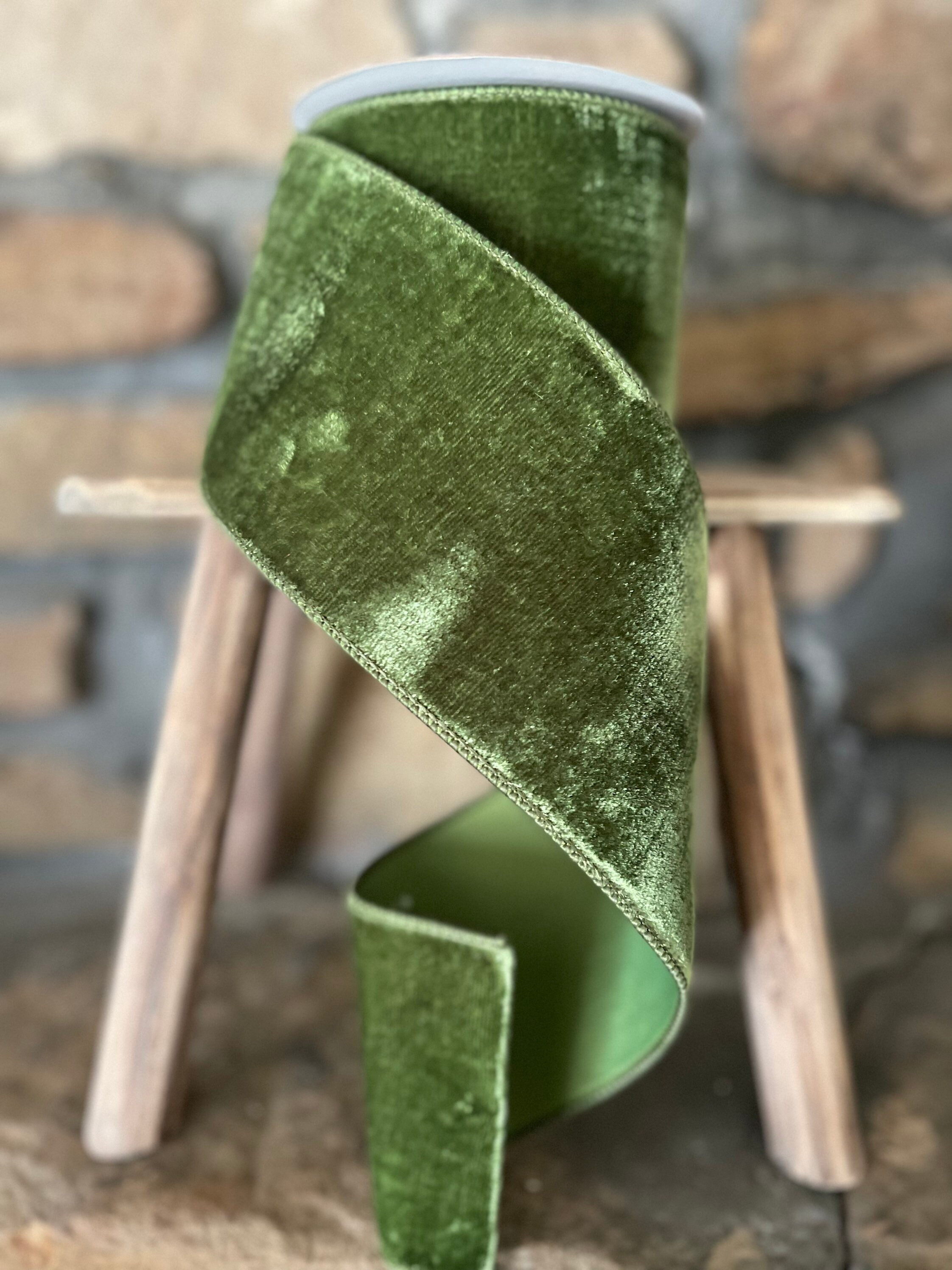 Moss Green Velvet Ribbon, 4 inch Ribbon, Luxury Ribbon, Christmas