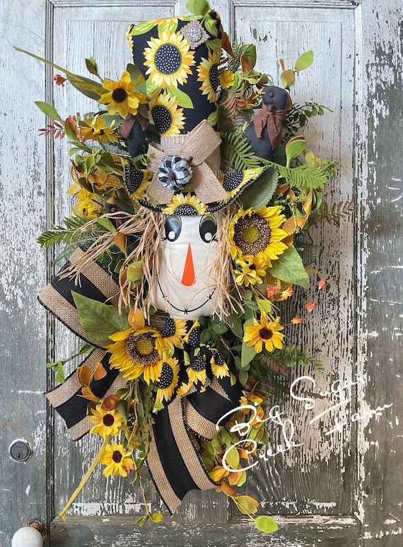 Sunflower Scarecrow Wreath,  Scarecrow Fall Wreath, Crow wreath, Harvest, Fall Wreath, Fall Decor, Farmhouse Decor,